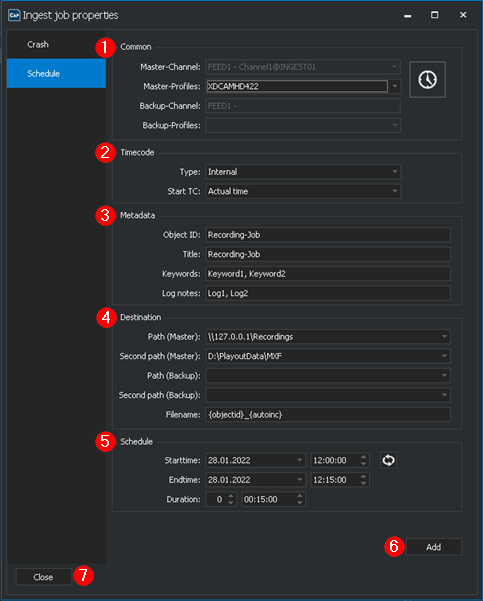 Fenster Ingest job properties
