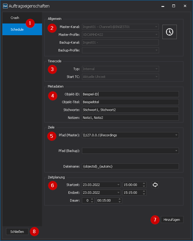 Fenster Ingest job properties