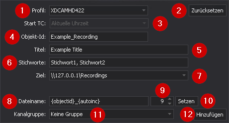Capturebox Ingest-Kanal Ingest-Auftragseinstellungen