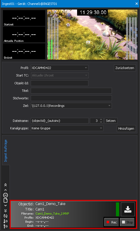 Ingest-Auftrag erstellt