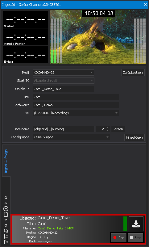 Ingest-Auftrag erstellt