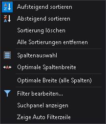 Kontextmenü der Medienübersicht