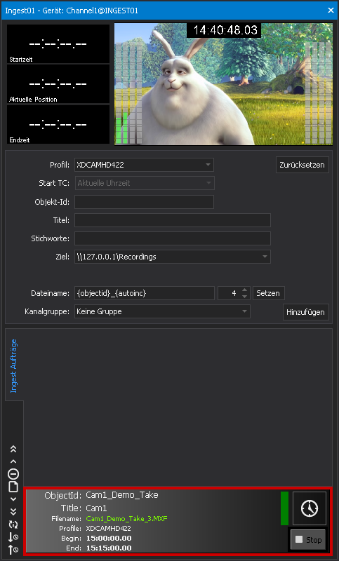Ingest-Auftrag erstellt